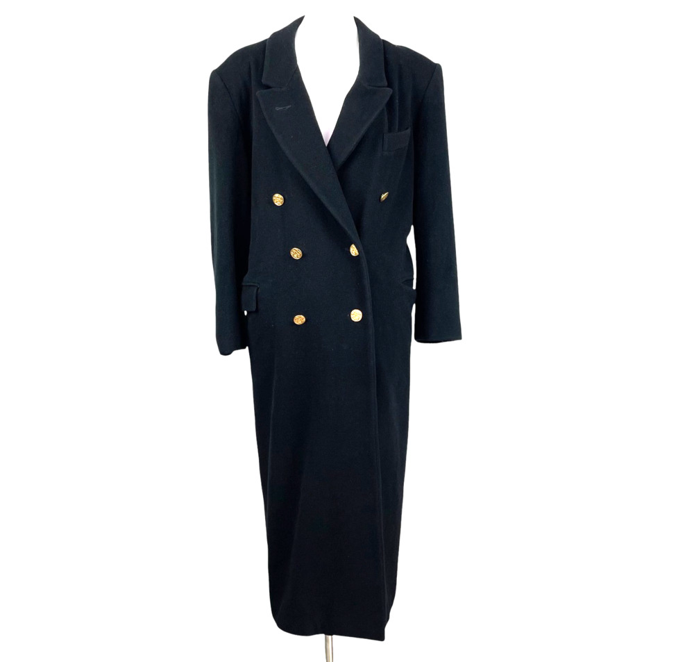 Vintage Mayfair Womens Sz L Double Breasted Military Wool Coat Gold Buttons Long
